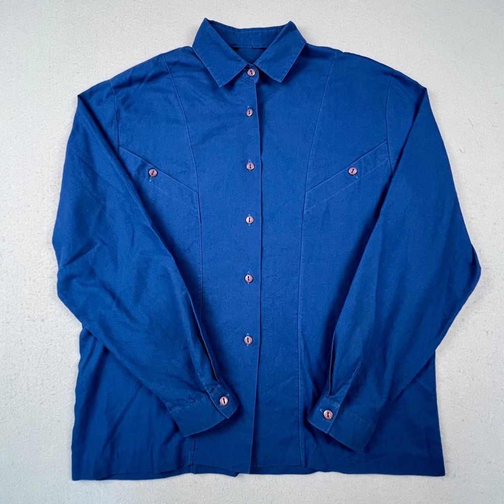 Casual Westernβ Style Button Up Shirt Womens M Long Sleeve Pocket Casual Work